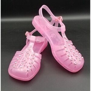 Wonder Nation‎ Girl's Pink Jelly Sandals/Shoes Size 1  With Rhinestones EUC